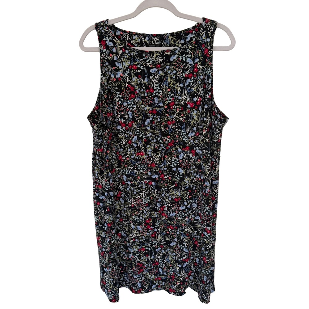 J. Jill Wearever Collection Dress Sleeveless Swing Midi Black Floral Smocked XLP - Picture 1 of 12
